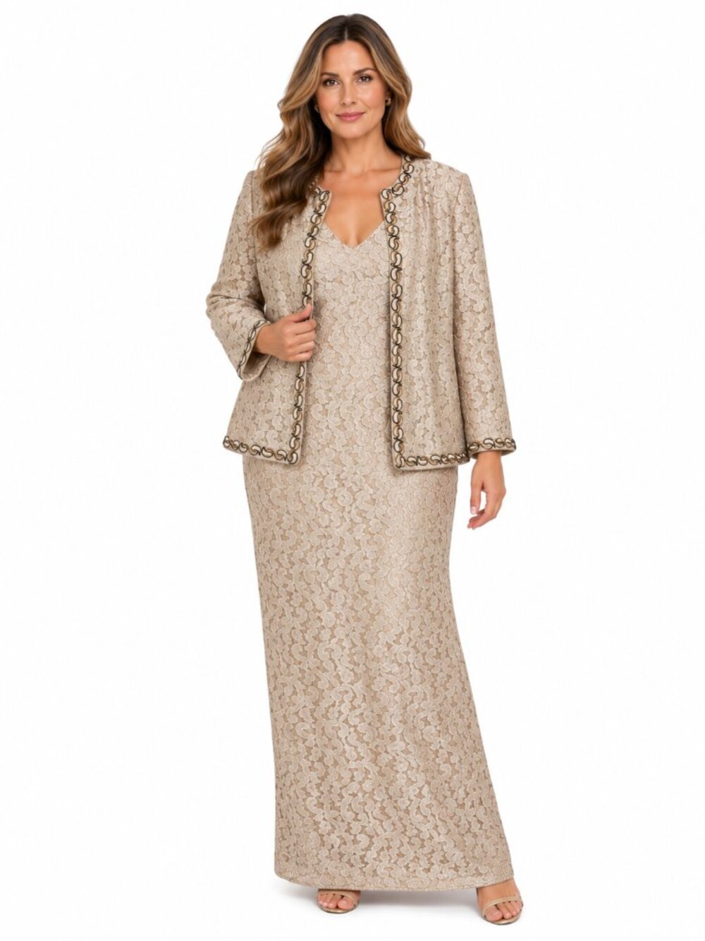 VTG 90s Victor Costa Nahdree Gown Dress Jacket Sz 12 Ivory Sequin Formal 2PC